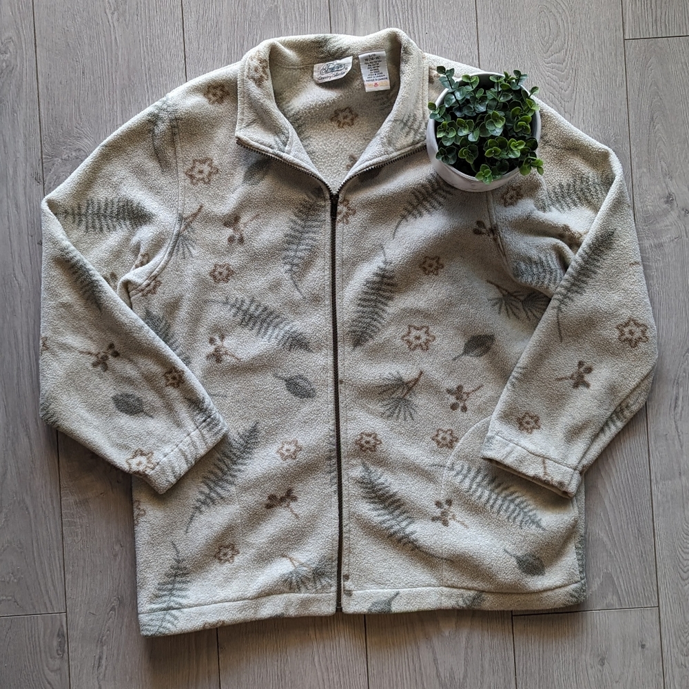 NEUTRAL NATURE PRINT VINTAGE FLEECE ZIP UP SWEATSHIRT
